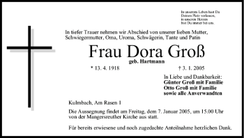 Anzeige von Dora Groß von MGO