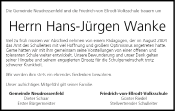 Anzeige von Hans-Jürgen Wanke von MGO