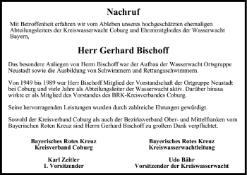 Anzeige von Gerhard Bischoff von MGO