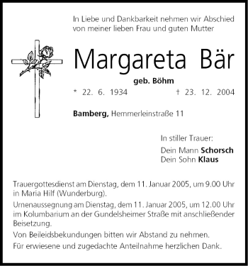 Anzeige von Margareta Bär von MGO