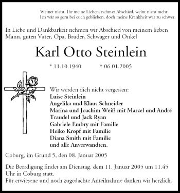 Anzeige von Karl Otto Steinlein von MGO