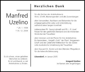 Anzeige von Manfred Uzelino von MGO