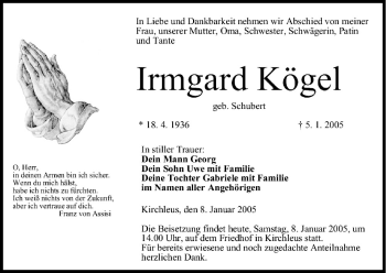 Anzeige von Irmgard Kögel von MGO