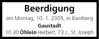 Anzeige von Beerdigungen vom 10.01.2005 von MGO