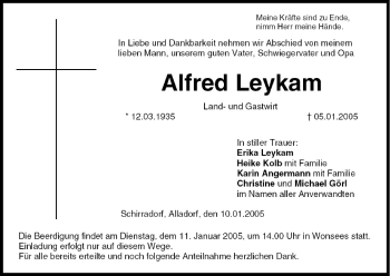 Anzeige von Alfred Leykam von MGO