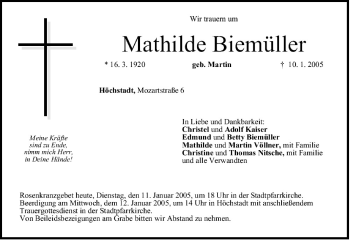 Anzeige von Mathilde Biemüller von MGO