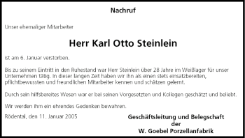 Anzeige von Karl Otto Steinlein von MGO
