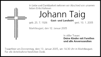 Anzeige von Johann Taig von MGO