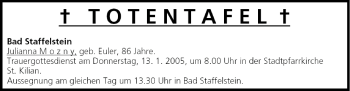Anzeige von Totentafel vom 12.01.2005 von MGO