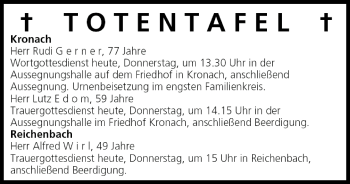 Anzeige von Totentafel vom 13.01.2005 von MGO