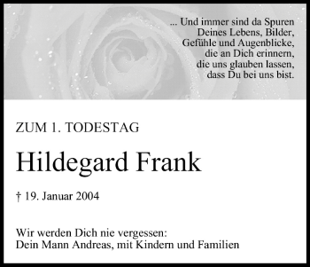 Anzeige von Hildegard Frank von MGO