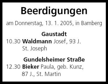 Anzeige von Beerdigungen vom 13.01.2005 von MGO