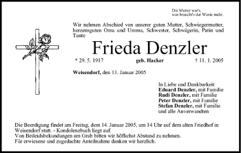 Anzeige von Frieda Denzler von MGO