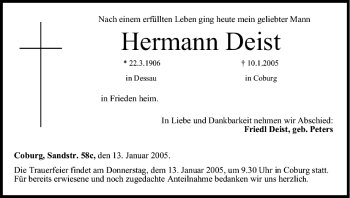 Anzeige von Hermann Deist von MGO