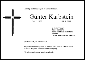 Anzeige von Günter Karbstein von MGO