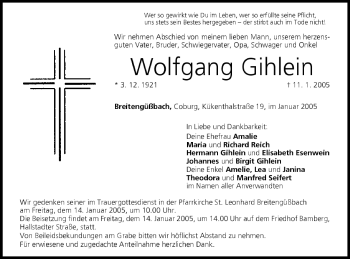 Anzeige von Wolfgang Gihlein von MGO