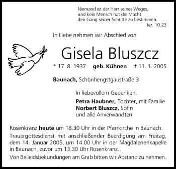 Anzeige von Gisela Bluszcz von MGO