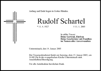 Anzeige von Rudolf Schartel von MGO