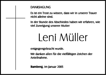 Anzeige von Leni Müller von MGO