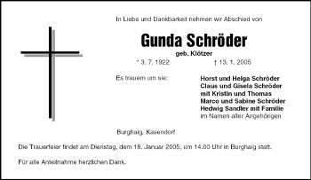 Anzeige von Gunda Schröder von MGO