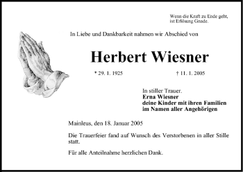 Anzeige von Herbert Wiesner von MGO