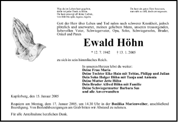 Anzeige von Ewald Höhn von MGO