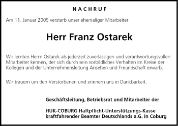 Anzeige von Franz Ostarek von MGO