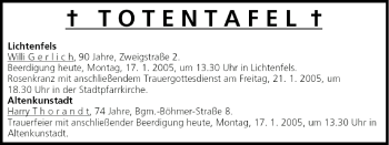 Anzeige von Totentafel vom 17.01.2005 von MGO