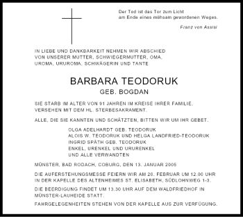 Anzeige von Barbara Teodoruk von MGO