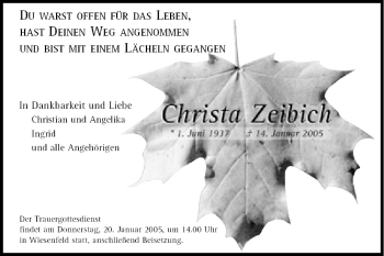 Anzeige von Christa Zeibich von MGO