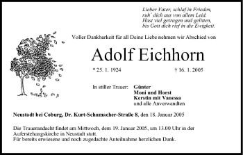 Anzeige von Adolf Eichhorn von MGO