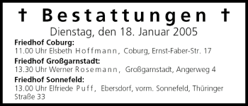Anzeige von Bestattungen vom 18.01.2005 von MGO