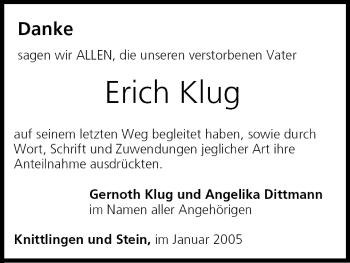 Anzeige von Erich Klug von MGO