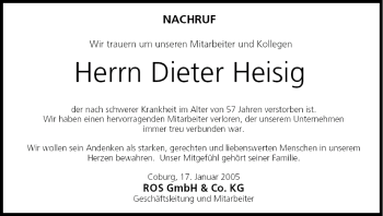 Anzeige von Dieter Heisig von MGO