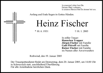 Anzeige von Heinz Fischer von MGO