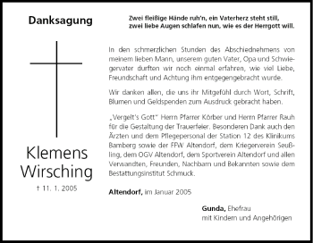 Anzeige von Klemens Wirsching von MGO