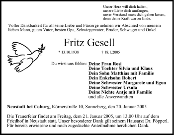 Anzeige von Fritz Gesell von MGO