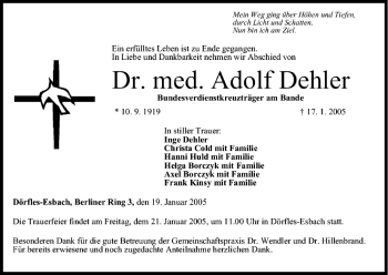 Anzeige von Adolf Dehler von MGO