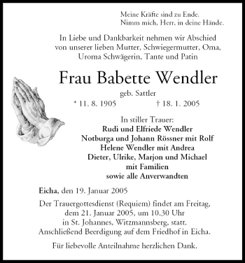 Anzeige von Babette Wendler von MGO