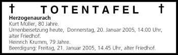 Anzeige von Totentafel vom 20.01.2005 von MGO