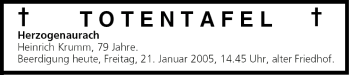 Anzeige von Totentafel vom 21.01.2005 von MGO