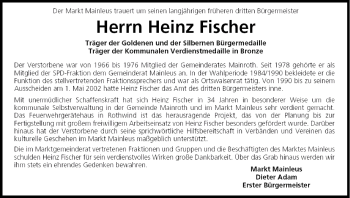 Anzeige von Heinz Fischer von MGO