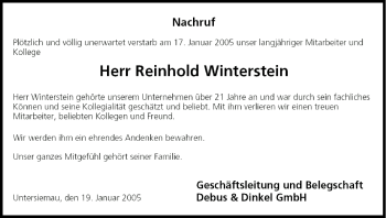 Anzeige von Reinhold Winterstein von MGO