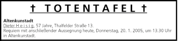 Anzeige von Totentafel vom 20.01.2005 von MGO