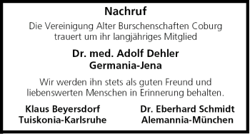 Anzeige von Adolf Dehler von MGO