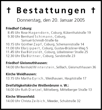 Anzeige von Bestattungen vom 20.01.2005 von MGO