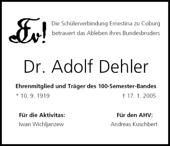 Anzeige von Adolf Dehler von MGO