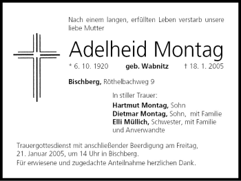 Anzeige von Adelheid Montag von MGO