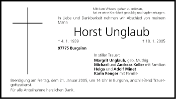 Anzeige von Horst Unglaub von MGO