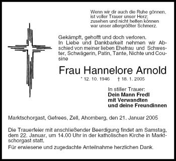 Anzeige von Hannelore Arnold von MGO